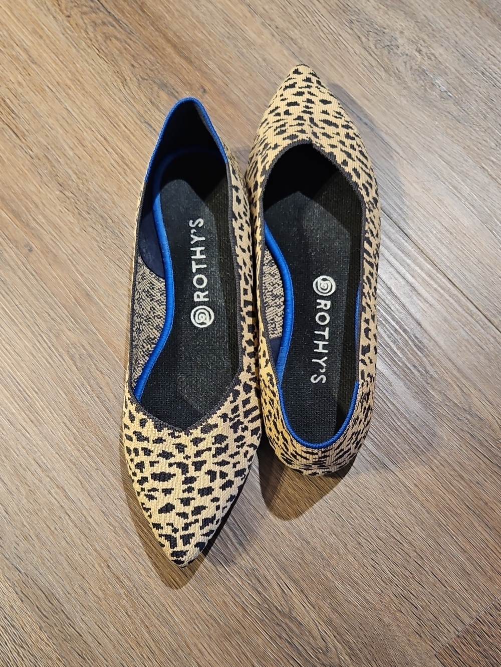 Rothy's Leopard Print Pointed-Toe Flats - Tan & Black, Sz 11
